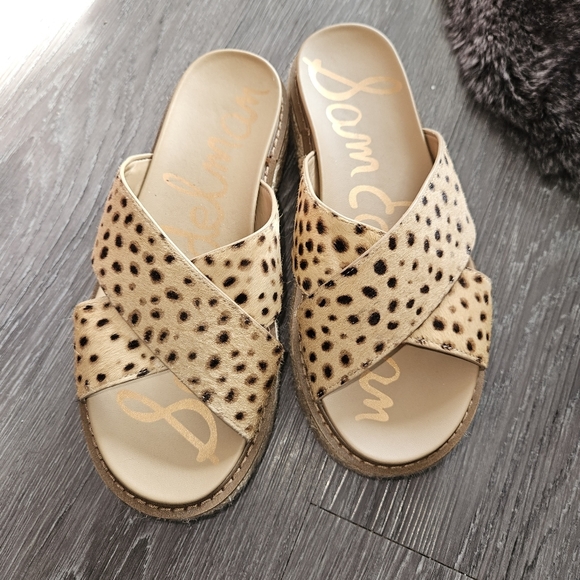 Women's Korina  printed Calf Hair Crossover Espadrille Platform Sandals - Picture 1 of 5